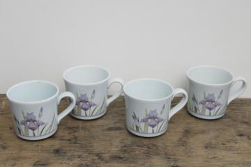 catalog photo of Blue Iris Royal Doulton china cups or mugs set of four, 1980s vintage Lambethware