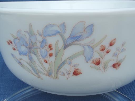 photo of Blue Iris print Pyrex casserole dish, 80s vintage England, never used #5