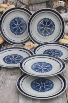 catalog photo of Blue Monterrey stoneware dinner plates set of 6, vintage Japan dinnerware