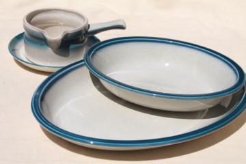 catalog photo of Blue Pacific Wedgwood casual dinnerware, serving platter, oval bowl, gravy or sauce pitcher