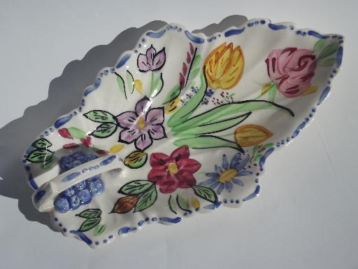 photo of Blue Ridge Southern Potteries vintage hand painted pottery leaf dish #1