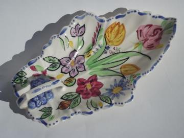 catalog photo of Blue Ridge Southern Potteries vintage hand painted pottery leaf dish