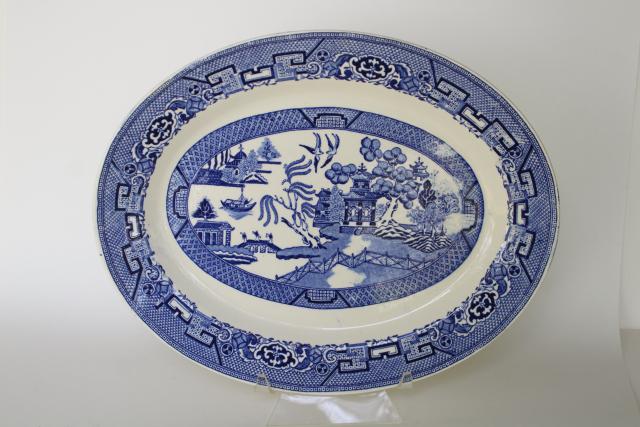 photo of Blue Willow china platter or tray, vintage blue & white transferware chinoiserie #1