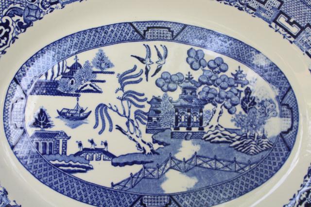 photo of Blue Willow china platter or tray, vintage blue & white transferware chinoiserie #2