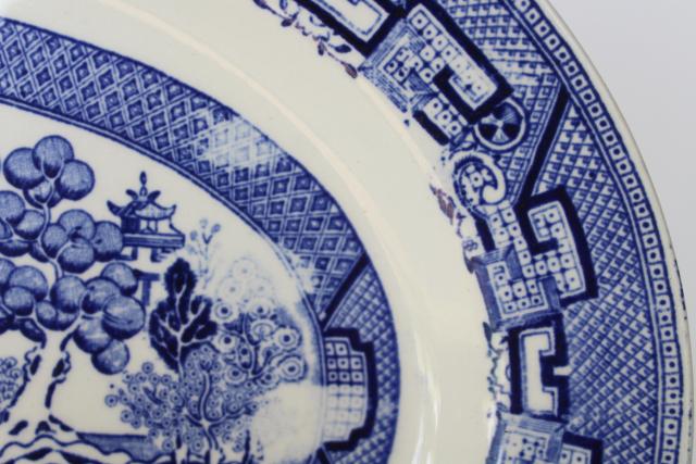 photo of Blue Willow china platter or tray, vintage blue & white transferware chinoiserie #3