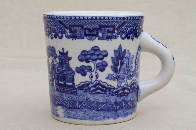 photo of Blue Willow pattern coffee mugs, vintage Japan blue & white china ceramic cups #2