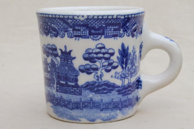 photo of Blue Willow pattern coffee mugs, vintage Japan blue & white china ceramic cups #3