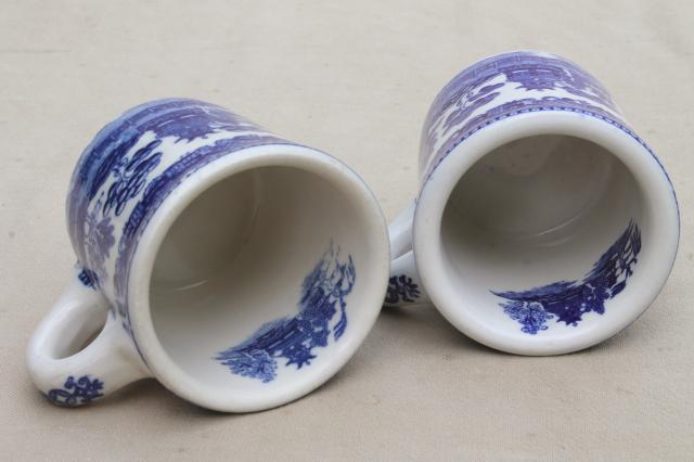 photo of Blue Willow pattern coffee mugs, vintage Japan blue & white china ceramic cups #6