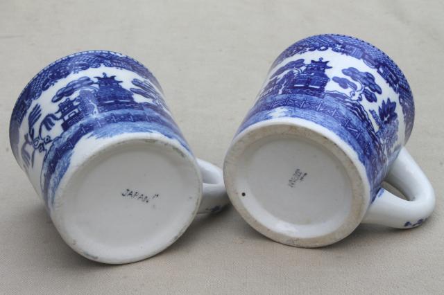 photo of Blue Willow pattern coffee mugs, vintage Japan blue & white china ceramic cups #7