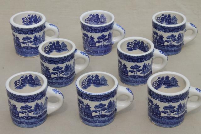 photo of Blue Willow pattern coffee mugs, vintage Japan blue & white china ceramic cups #1