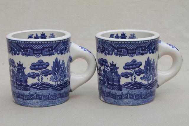 photo of Blue Willow pattern coffee mugs, vintage Japan blue & white china ceramic cups #2