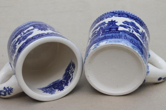 photo of Blue Willow pattern coffee mugs, vintage Japan blue & white china ceramic cups #4