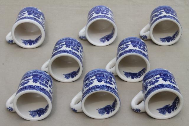 photo of Blue Willow pattern coffee mugs, vintage Japan blue & white china ceramic cups #5