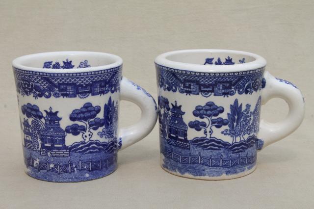 photo of Blue Willow pattern coffee mugs, vintage Japan blue & white china ceramic cups #7