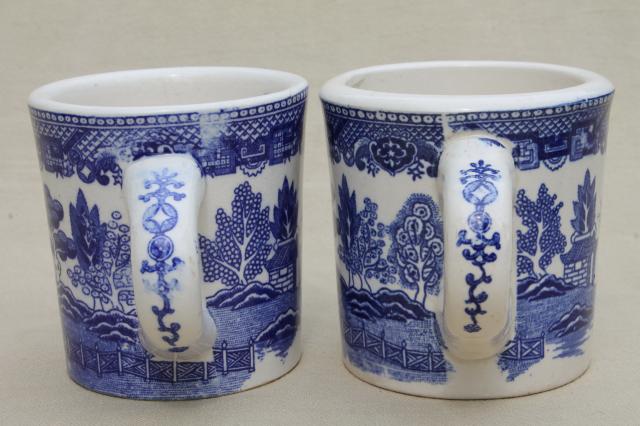 photo of Blue Willow pattern coffee mugs, vintage Japan blue & white china ceramic cups #8