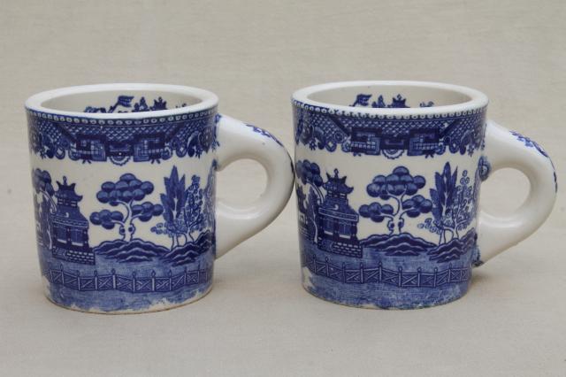 photo of Blue Willow pattern coffee mugs, vintage Japan blue & white china ceramic cups #9