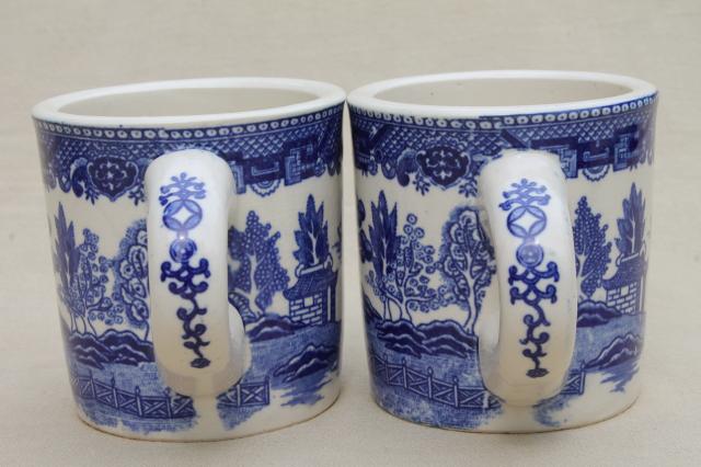 photo of Blue Willow pattern coffee mugs, vintage Japan blue & white china ceramic cups #10