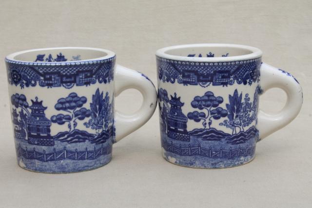 photo of Blue Willow pattern coffee mugs, vintage Japan blue & white china ceramic cups #11