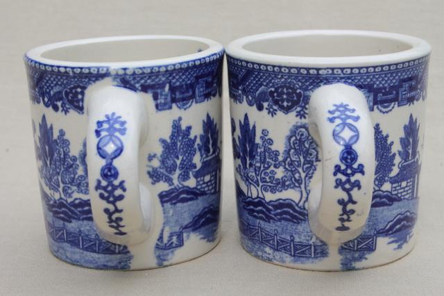 photo of Blue Willow pattern coffee mugs, vintage Japan blue & white china ceramic cups #12