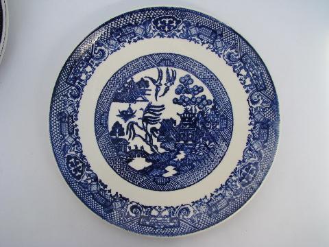 photo of Blue Willow pattern vintage china dishes, lot of 6 dinner plates #2