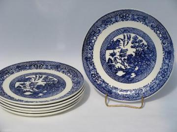 catalog photo of Blue Willow pattern vintage china dishes, lot of 6 dinner plates