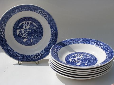 photo of Blue Willow vintage Royal china, lot soup plates rimmed bowls #1