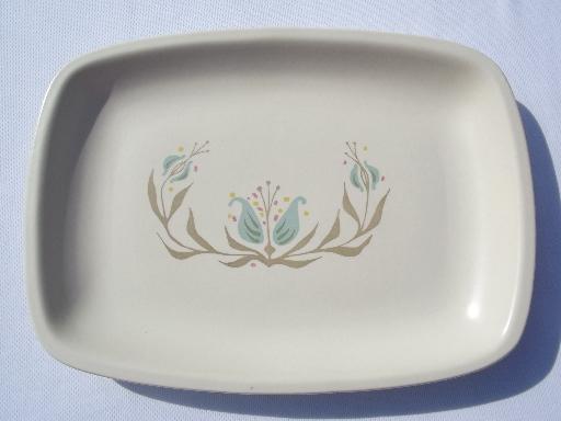 photo of Blueberry Hill Vernonware Vernon Kilns platter, aqua blue tulip flower #1