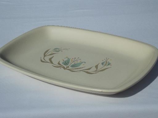 photo of Blueberry Hill Vernonware Vernon Kilns platter, aqua blue tulip flower #2