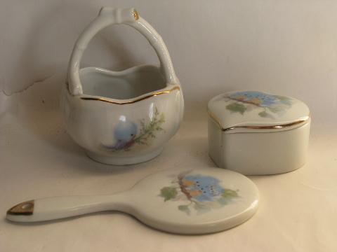 photo of Bluebird pottery tiny baby dresser set, 70s vintage Japan #1