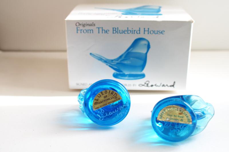 photo of Bluebirds of Happiness family, vintage glass blue bird figurines lot, Leo Ward Ron Ray #3