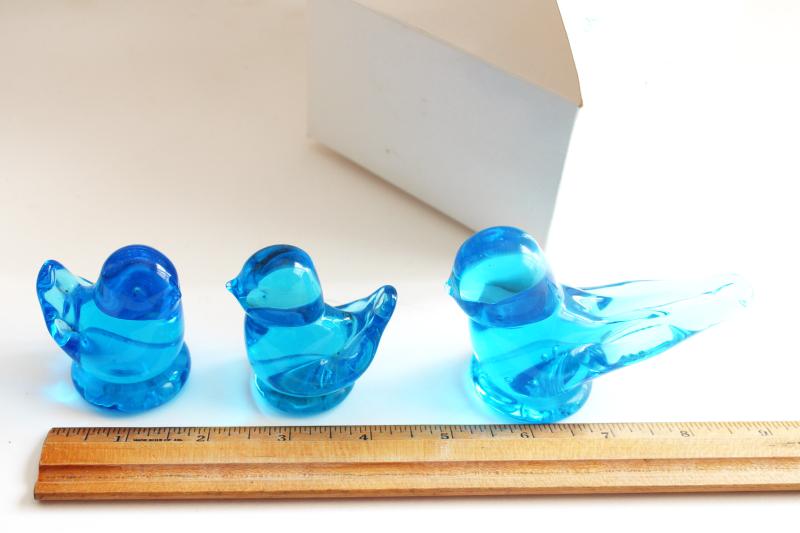 photo of Bluebirds of Happiness family, vintage glass blue bird figurines lot, Leo Ward Ron Ray #5