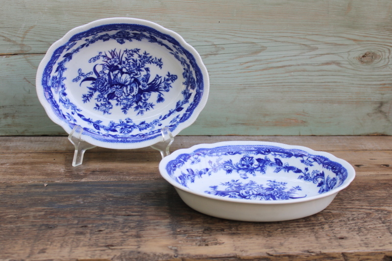 photo of Bluemont China vintage Japan porcelain serving dishes, blue & white floral oval bowls  #1