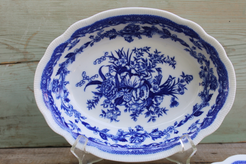 photo of Bluemont China vintage Japan porcelain serving dishes, blue & white floral oval bowls  #2
