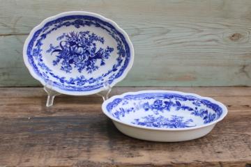 catalog photo of Bluemont China vintage Japan porcelain serving dishes, blue & white floral oval bowls 