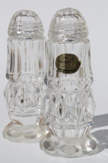 photo of Bohemia crystal salt & pepper shakers w/       clear glass shaker lids, vintage S&P sets #2