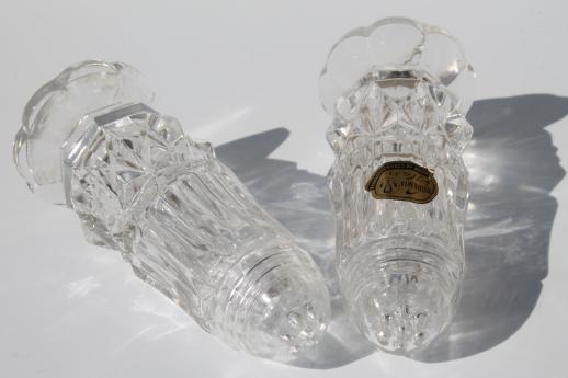 photo of Bohemia crystal salt & pepper shakers w/       clear glass shaker lids, vintage S&P sets #4