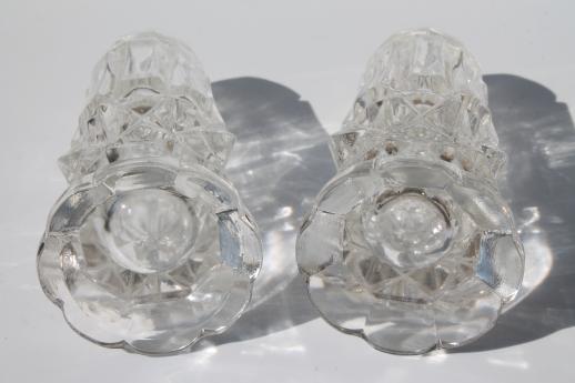 photo of Bohemia crystal salt & pepper shakers w/       clear glass shaker lids, vintage S&P sets #5