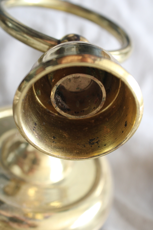 photo of Bombay Company brass ring wall sconces, vintage candle holders w/ glass hurricane chimney shades  #8