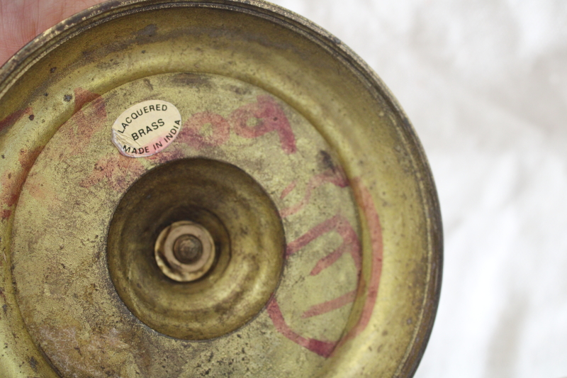 photo of Bombay Company brass ring wall sconces, vintage candle holders w/ glass hurricane chimney shades  #13