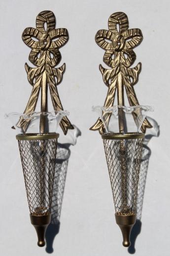 photo of Bombay Company set of solid brass wall sconces w/ glass epergne vases #2