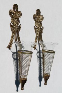 catalog photo of Bombay Company set of solid brass wall sconces w/ glass epergne vases