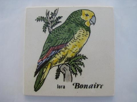 photo of Bonaire ceramic tile pictures, caribbean tropical island parrots, retro beach #2