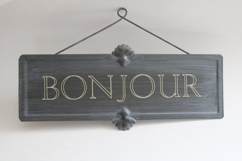 photo of Bonjour modern metal sign, chalkboard finish tin vintage style French country  #1