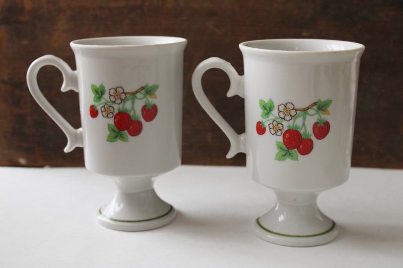 photo of Bonjour vintage ceramic mugs w/ cherries & berries strawberries print, country cottage kitchen  #2