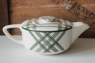 catalog photo of Bonnie Scots green tartan plaid pattern teapot mid century modern vintage USA Royal china 