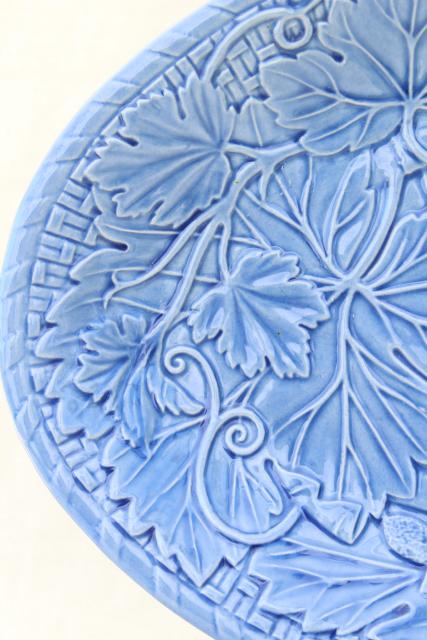 photo of Bordallo Pinheiro Portugal pottery, blue glaze embossed vines grape leaves platter #3