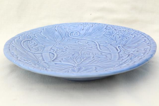 photo of Bordallo Pinheiro Portugal pottery, blue glaze embossed vines grape leaves platter #6
