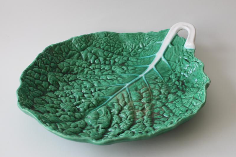 photo of Bordallo Pinheiro Portugal pottery vintage green cabbage leaf large salad / serving bowl #1