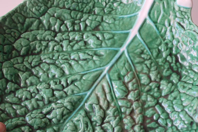 photo of Bordallo Pinheiro Portugal pottery vintage green cabbage leaf large salad / serving bowl #2