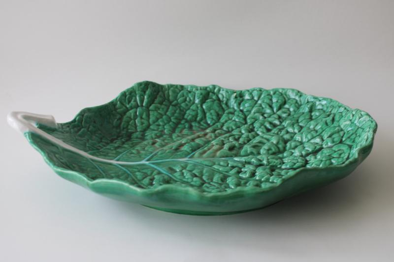 photo of Bordallo Pinheiro Portugal pottery vintage green cabbage leaf large salad / serving bowl #5